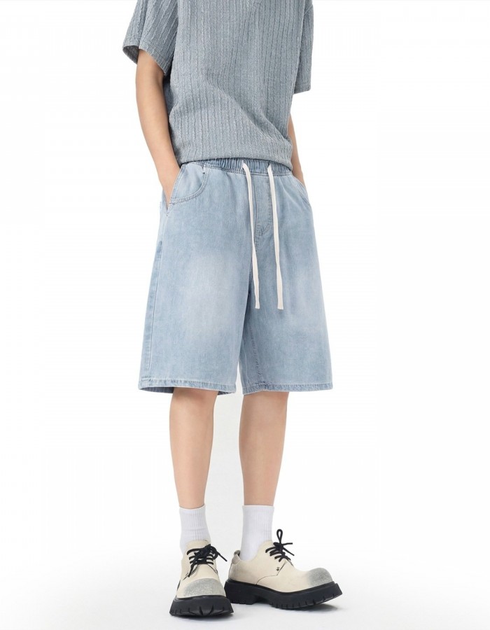 Mens Stretch Waist Lyocell Ice Silk Denim Shorts