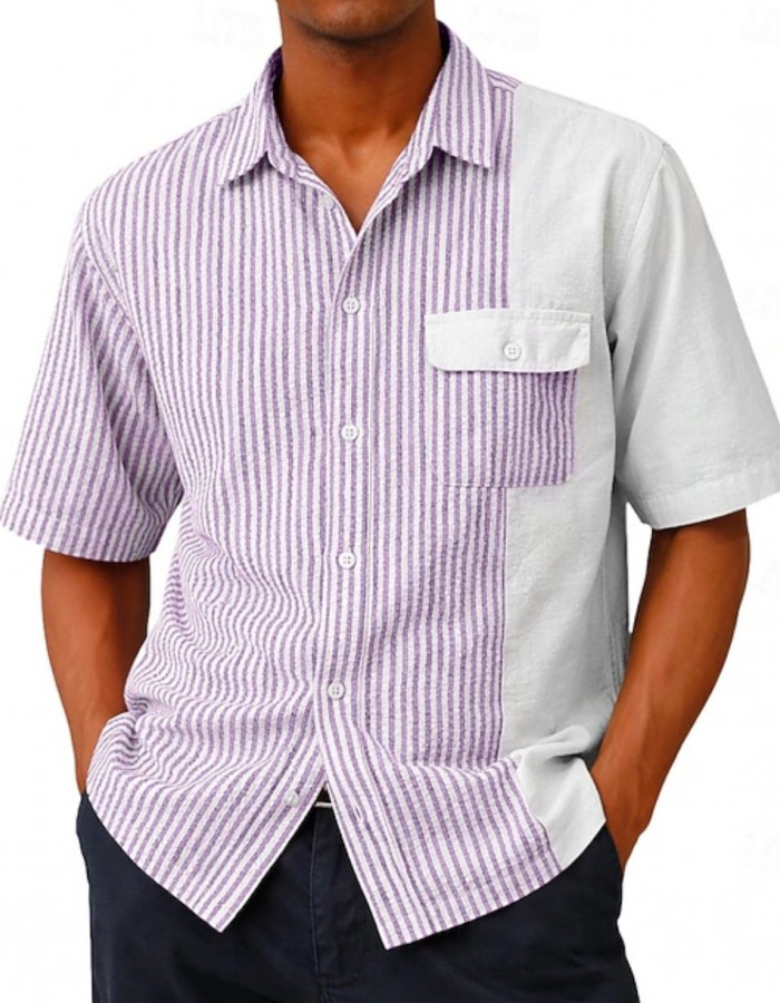 Lightweight Breathable Striped Short-Sleeve Shirt For Men