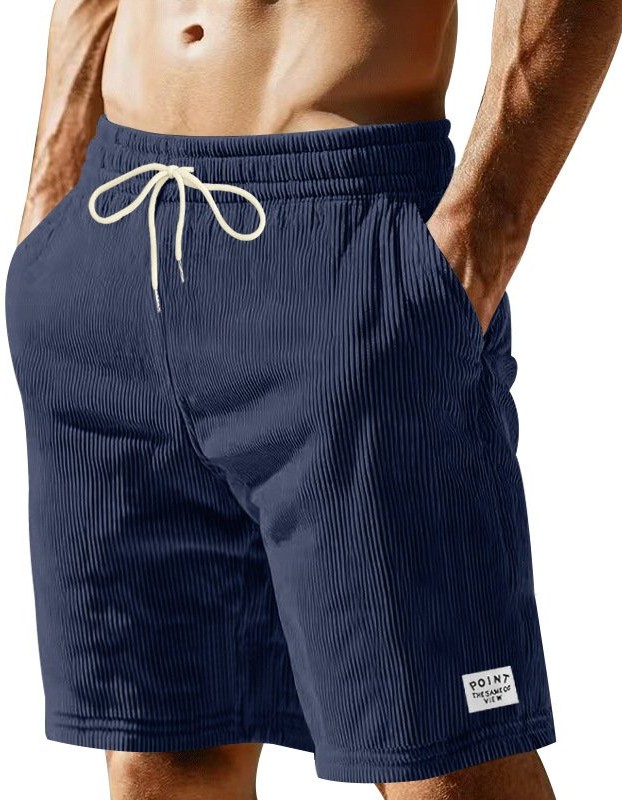 Solid-color Lace-up Loose-fit Straight-leg Mens Shorts For Summer
