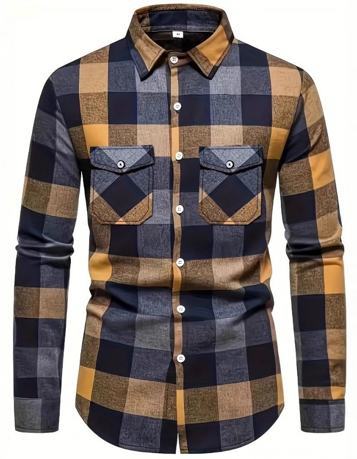 Mens Stylish Long-Sleeve Lapel Shirt
