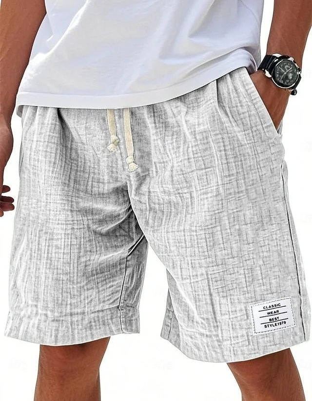 Fashionable Drawstring Textured Solid-Colored Shorts Beach Pants
