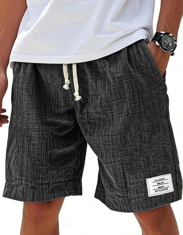 Fashionable Drawstring Textured Solid-Colored Shorts Beach Pants