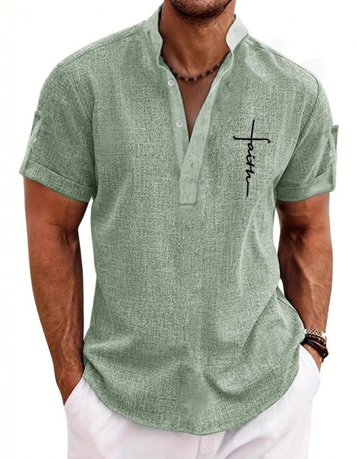 Men's casual suit 3D printed zipper short sleeved polo shirt