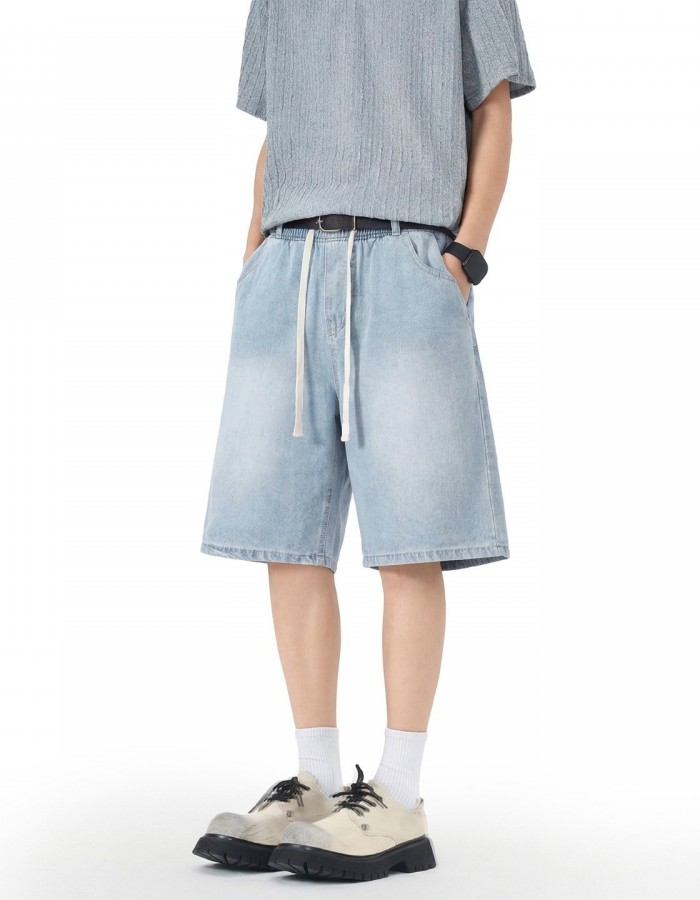 Mens Stretch Waist Lyocell Ice Silk Denim Shorts
