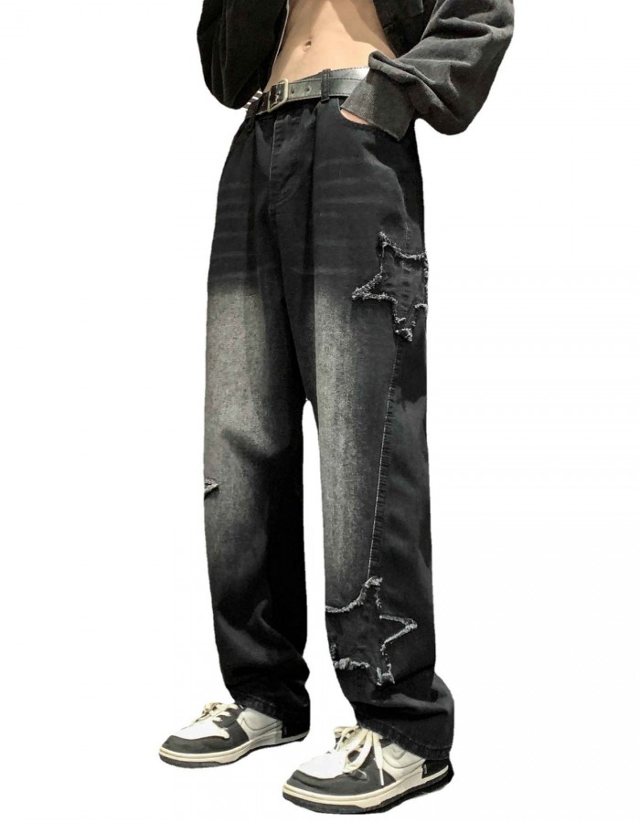 Mens Flared Loose High-Street Straight-Leg Pants