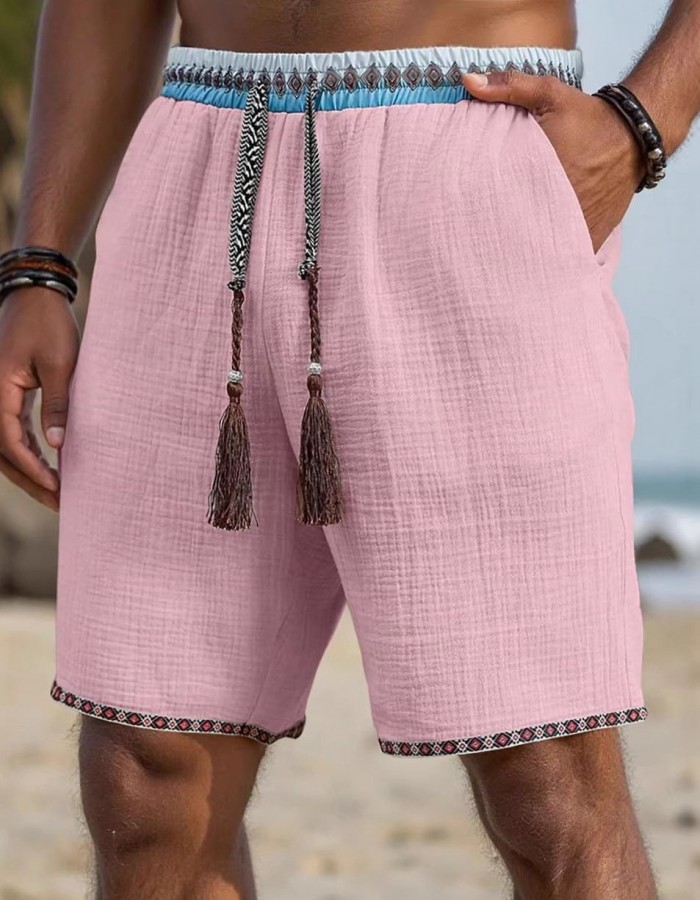 Loose-fitting Breathable Beach Pants With A Trendy Ethnic-style Drawstring Design