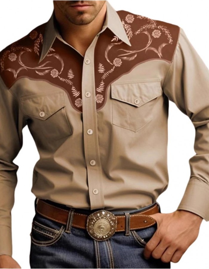 Mens Stylish Western-style Long-sleeve Shirt Top