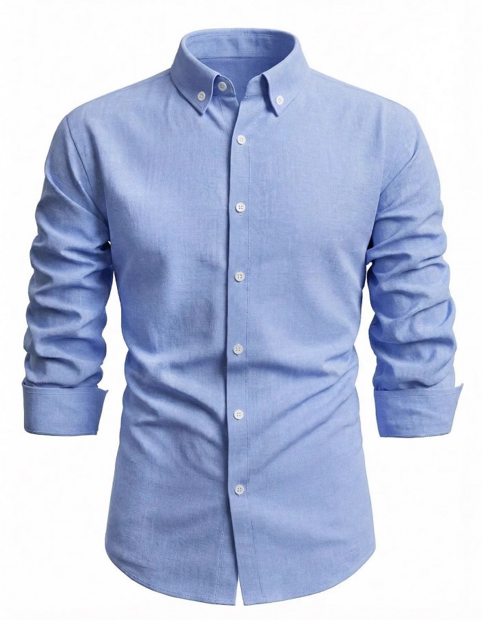 Mens Long-Sleeve Solid-Color Casual Breathable Shirt
