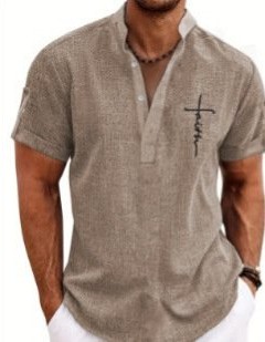Men's casual suit 3D printed zipper short sleeved polo shirt