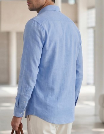 Mens Long-Sleeve Solid-Color Casual Breathable Shirt