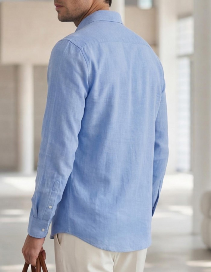 Mens Long-Sleeve Solid-Color Casual Breathable Shirt