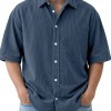 Mens Loose-Fit Solid-Color Corduroy Short-Sleeve Shirt