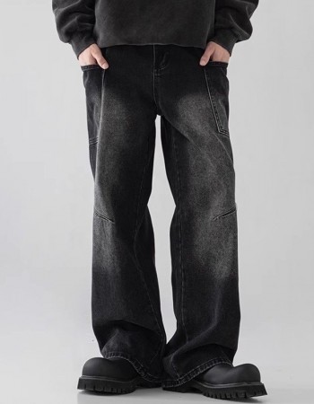 Mens Straight Leg Loose Fit Wide Leg Jeans