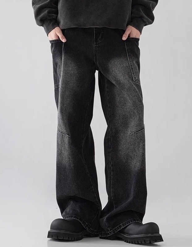 Mens Straight Leg Loose Fit Wide Leg Jeans