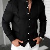 Mens Solid Color Stand Collar Single-Breasted Long-Sleeve Shirt