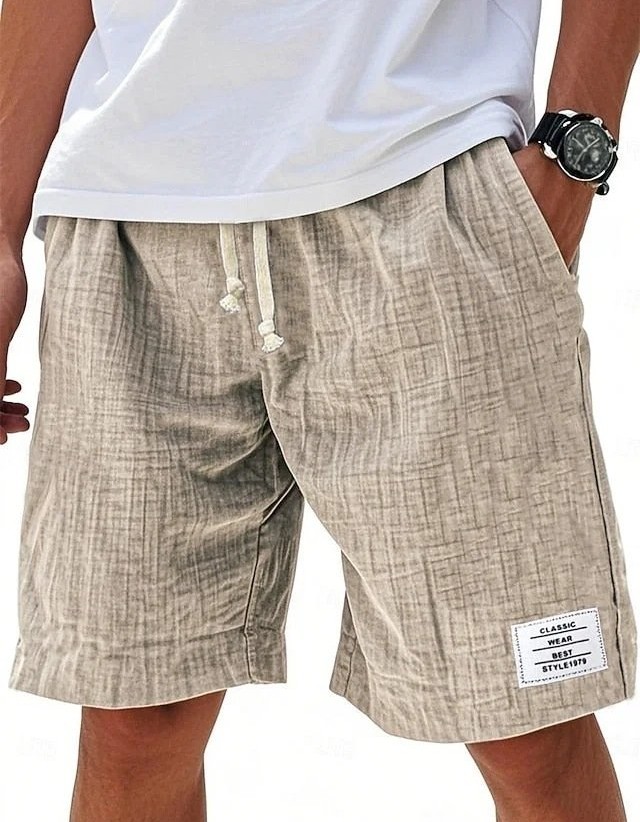Fashionable Drawstring Textured Solid-Colored Shorts Beach Pants