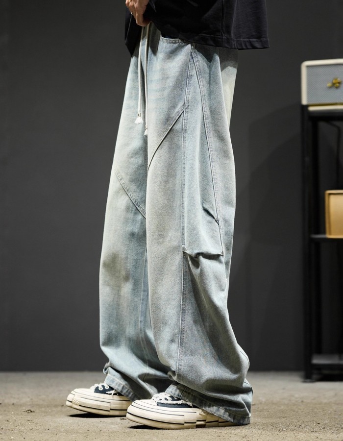 Washed Casual High-Street Loose Wide-Leg Cargo Pants