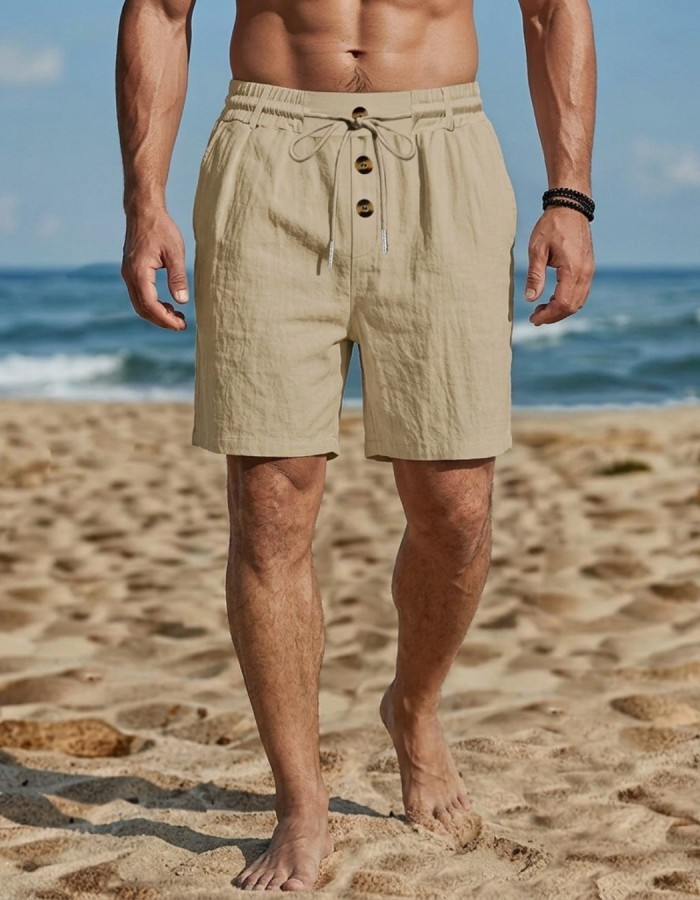 Men's Loose-Fit American-Style Linen Beach Casual Washed Button-Up