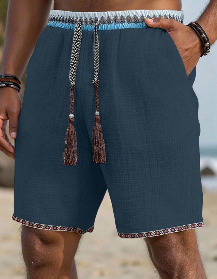 Loose-fitting Breathable Beach Pants With A Trendy Ethnic-style Drawstring Design