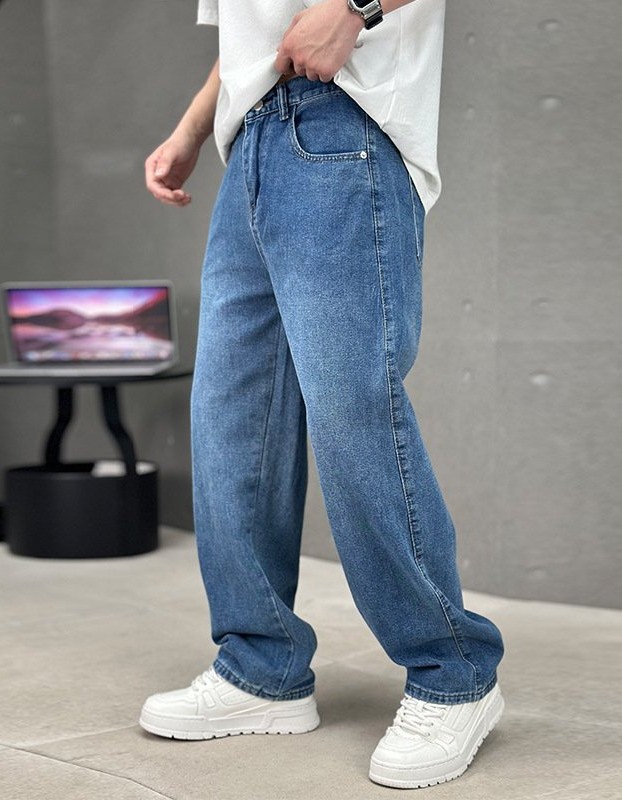 Fashion Pockets Jeans Men's Wide-leg Straight Trousers Versatile Casual Long Pants Streetwear Clothing