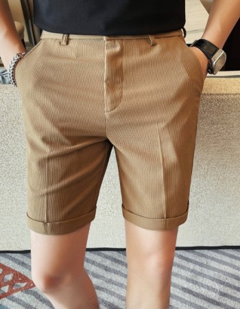 Men's Slim-Fit Striped Solid-Color Fashion Suit Shorts