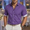 Men's Short-Sleeve Striped Printed Shirt