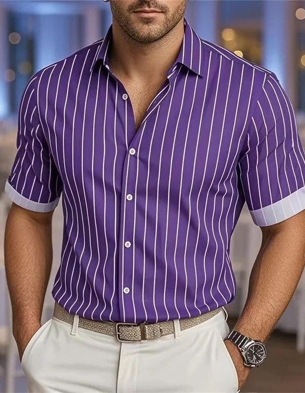 Men's Short-Sleeve Striped Printed Shirt