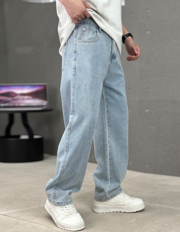 Fashion Pockets Jeans Men's Wide-leg Straight Trousers Versatile Casual Long Pants Streetwear Clothing
