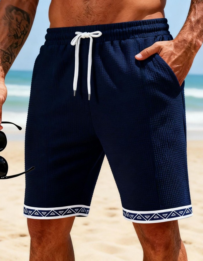 Breathable Patchwork Waffle-Weave Beach Shorts