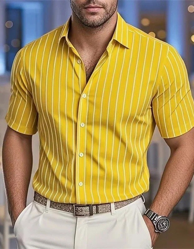 Men's Short-Sleeve Striped Printed Shirt