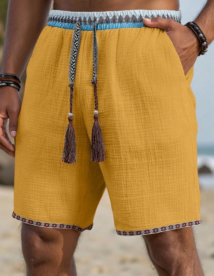 Loose-fitting Breathable Beach Pants With A Trendy Ethnic-style Drawstring Design