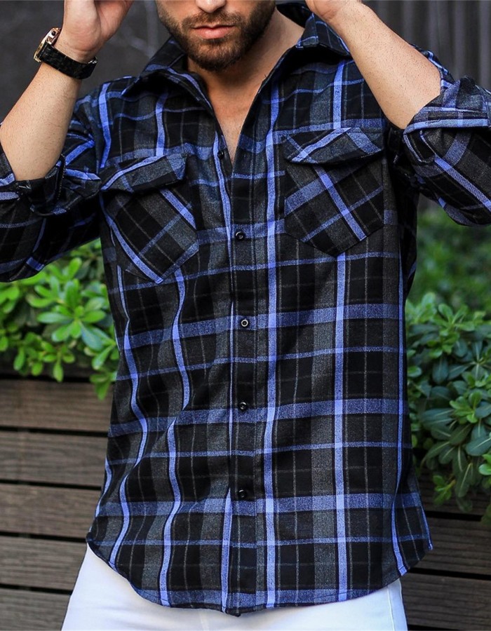 Mens Stylish Western-style Long-sleeve Shirt Top