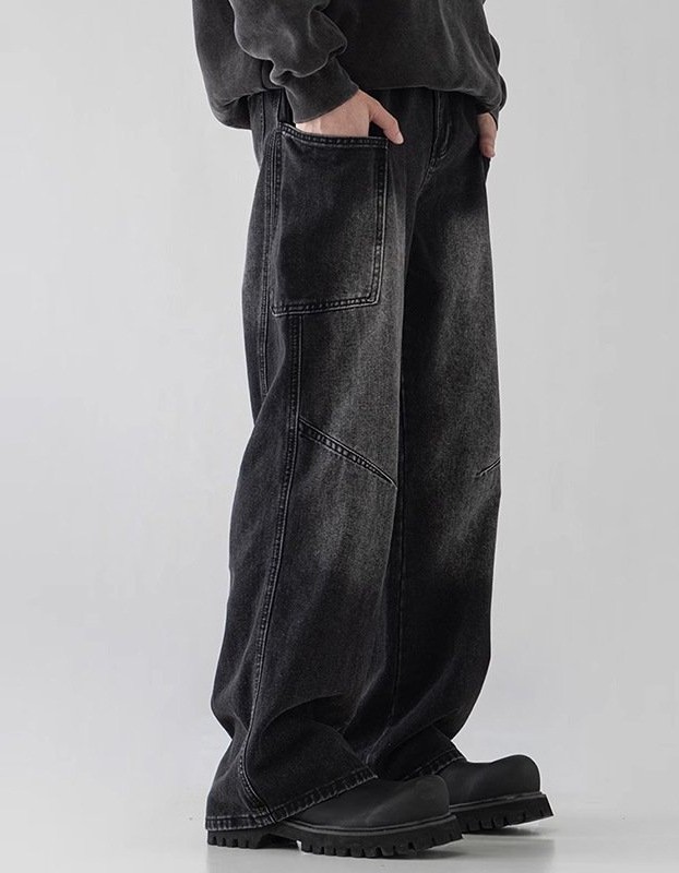 Mens Straight Leg Loose Fit Wide Leg Jeans