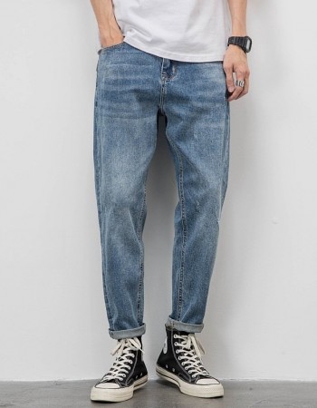 Light-colored Jeans Men's Loose Straight Ripped Leisure Tapered Stretch