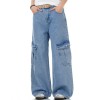Ocean Blue Workwear Denim Jeans With Multiple Pockets Retro Style